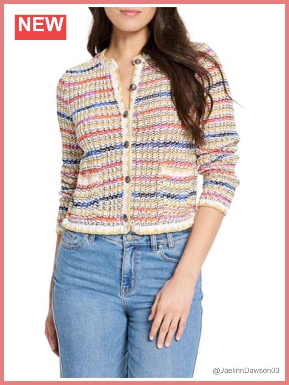 Coastal Crochet Knit Jacket Button Front Cardigan Long Sleeve